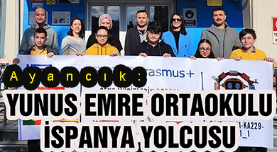 <center> Ayancık: </center><center><font color=’blue’> YUNUS EMRE ORTAOKULU İSPANYA YOLCUSU </font></center>