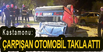 <center> Kastamonu: </center><center><font color=’blue’> ÇARPIŞAN OTOMOBİL TAKLA ATTI </font></center>