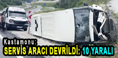 <center> Kastamonu: </center><center><font color=’blue’> SERVİS ARACI DEVRİLDİ: 10 YARALI </font></center>