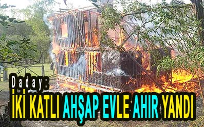<center> Daday: </center><center><font color=’blue’> İKİ KATLI AHŞAP EVLE AHIR YANDI </font></center>