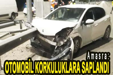 <center> Amasra: </center><center><font color=’blue’> OTOMOBİL KORKULUKLARA SAPLANDI </font></center>