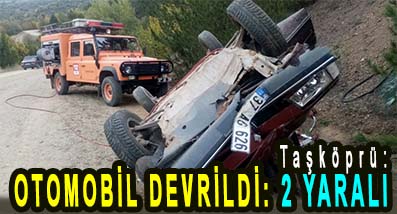 <center> Taşköprü: </center><center><font color=’blue’> OTOMOBİL DEVRİLDİ: 2 YARALI </font></center>