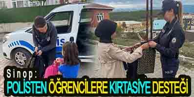 <center> Sinop: </center><center><font color=’blue’> POLİSTEN ÖĞRENCİLERE KIRTASİYE DESTEĞİ </font></center>