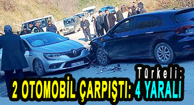 <center> Türkeli: </center><center><font color=’blue’>2 OTOMOBİL ÇARPIŞTI: 4 YARALI </font></center>