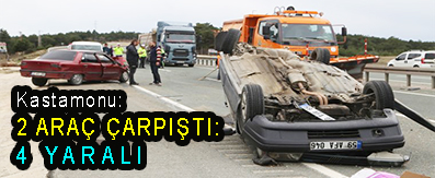 <center> Kastamonu: </center><center><font color=’blue’>2 ARAÇ ÇARPIŞTI: 4 YARALI </font></center>