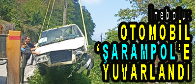 <center> İnebolu: </center><center><font color=’blue’> OTOMOBİL ‘ŞARAMPOL’E YUVARLANDI </font></center>