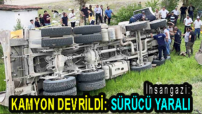 <center> İhsangazi: </center><center><font color=’blue’> KAMYON DEVRİLDİ: SÜRÜCÜ YARALI </font></center>