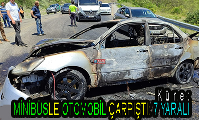 <center> Küre: </center><center><font color=’blue’> MİNİBÜSLE OTOMOBİL ÇARPIŞTI: 7 YARALI </font></center>