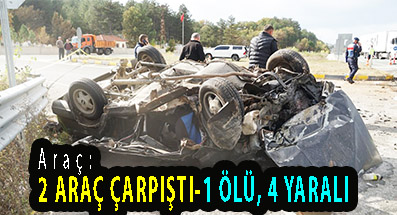 <center> Araç: </center><center><font color=’blue’> İKİ ARAÇ ÇARPIŞTI-1 ÖLÜ, 4 YARALI </font></center>