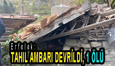 <center> Erfelek: </center><center><font color=’blue’> TAHIL AMBARI DEVRİLDİ, 1 ÖLÜ </font></center>