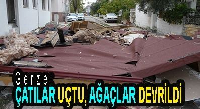 <center> Gerze: </center><center><font color=’blue’> ÇATILARI UÇTU, AĞAÇLAR DEVRİLDİ </font></center>