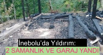 <center> İnebolu’da Yıldırım: </center><center><font color=’blue’>2 SAMANLIKVE GARAJ YANDI </font></center>