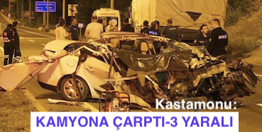 <center> Kastamonu: </center><center><font color=’blue’> KAMYONA ÇARPTI-3 YARALI </font></center>