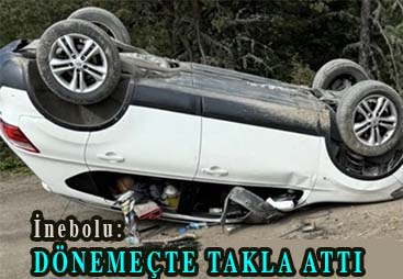 <center> İnebolu: </center><center><font color=’blue’> DÖNEMEÇTE TAKLA ATTI </font></center>