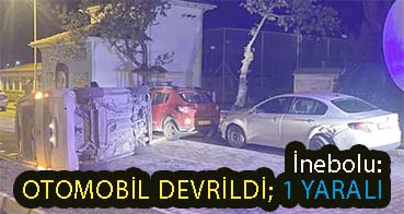 <center> İnebolu: </center><center><font color=’blue’> OTOMOBİL DEVRİLDİ; 1 YARALI </font></center>