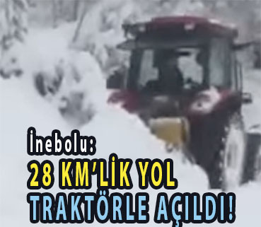 <center> İnebolu: </center><center><font color=’blue’>28 KM’LİK YOL TRAKTÖRLE AÇILDI! </font></center>