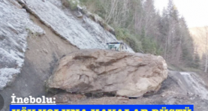 <center> İnebolu:  </center><center><font color=’blue’> KÖY YOLUNA KAYALAR DÜŞTÜ </font></center>