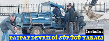 <center> İnebolu: </center><center><font color=’blue’> PATPAT DEVRİLDİ-SÜRÜCÜ YARALI </font></center>