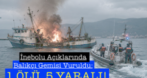 <center> İnebolu Açıklarında Balıkçı Gemisi Vuruldu: </center><center><font color=’blue’> 1 ÖLÜ, 5 YARALI! </font></center>