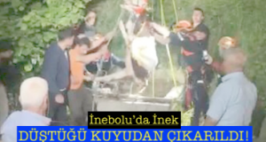 <center> İnebolu’da İnek </center><center><font color=’blue’> DÜŞTÜĞÜ KUYUDAN ÇIKARILDI! </font></center>